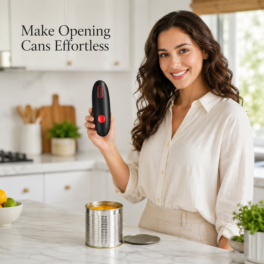One-Touch Electric Can Opener – Automatic Hands-Free Can Opener, Black & Red