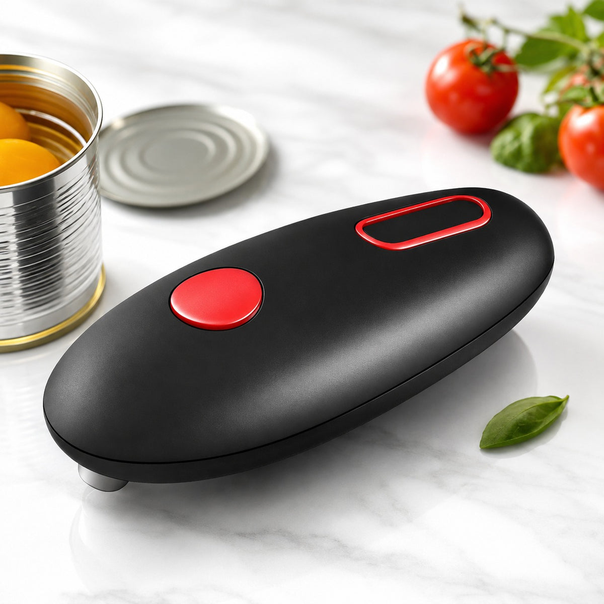 One-Touch Electric Can Opener – Automatic Hands-Free Can Opener, Black & Red