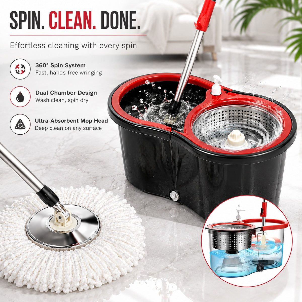 360° Spin Mop with Bucket &amp; Wringer